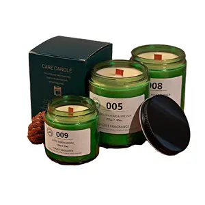 Candele aromatiche regalo in vetro verde senza fumo all'ingrosso prodotti per la casa candele profumate alla cera di soia
