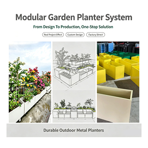Pots de plantation en aluminium, pots rectangulaires en métal noir, revêtement poudré, grands pots de jardin d'extérieur avec trou de drainage - Product Image 1