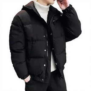 Hooded Puffer Jacket Solid Color Windproof Waterproof Breathable Winter Casual Zipper Closure Thick Polyester Filling Front - Product Image 3