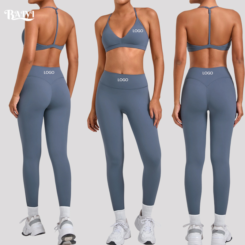 Custom Women Breathable Sports Wear Set Backless High Impact Sports Bra Workout Leggings 4 Way Stretch 2 Piece Fitness Yoga Set
