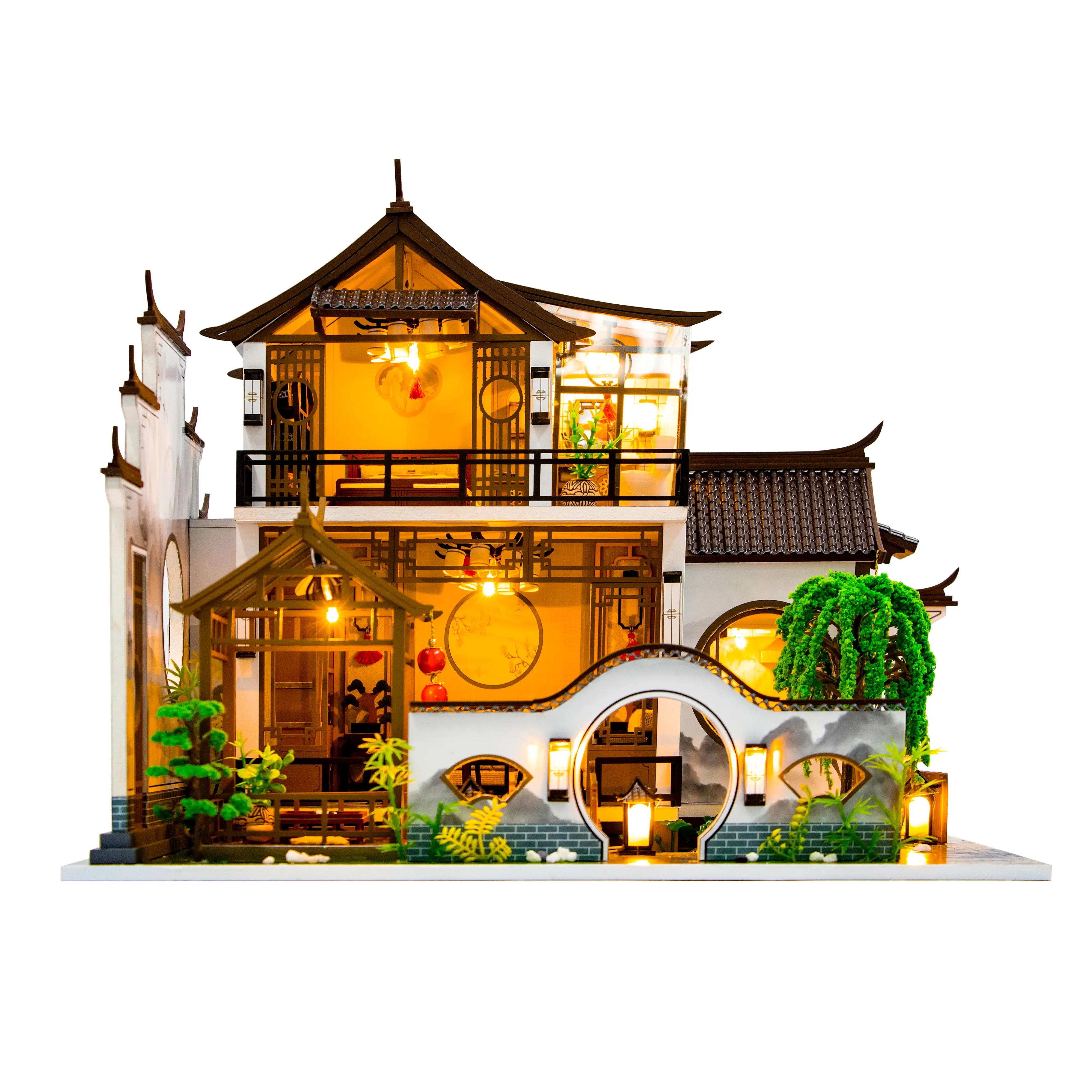 Custom DIY Home Decoration Chinese Style Miniature Dollhouse Doll Houses For Girls With Light