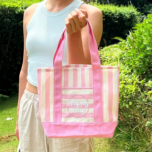 Bolsa de Compras de Lona a Rayas Estilo Trader Joe's, Personalizada con Bordado, Resistente, de Algodón, Ecológica, con Cinta - Product Image 5