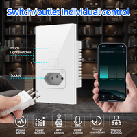Prise murale intelligente SIXWGH brésilienne 2 prises lumière 1 prise 16A Courant maximal 240V Tension maximale Verre 4 voies Compatible Google Home Alexa