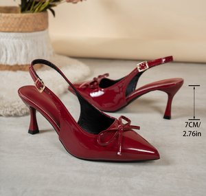 Scarpe da Donna <span class=keywords><strong>Bordeaux</strong></span> con Fiocco e Cinturino Posteriore, Tacchi a Spillo con Punta Affusolata, <span class=keywords><strong>Sandali</strong></span> Estivi - Product Image 5