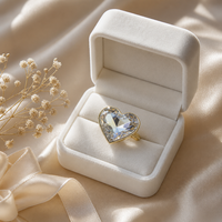 Cincin Hati Bertabur Rhinestone Chunky Estetika Y2K Cincin Statement Zirkon Warna-warni Ukuran Besar untuk Wanita Perhiasan Fashion Indie