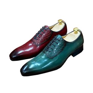 Chaussures Oxford en cuir véritable à lacets, motif écossais, décontractées et habillées, pour mariage, fête, bureau, chaussures de mode - Product Image 1