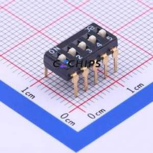 DSIC05LHGET DIP Switch Through hole Component (THT) Switch Flat Toggle, Raised Type Single Pole Single Throw 5 2.54mm - Product Image 1