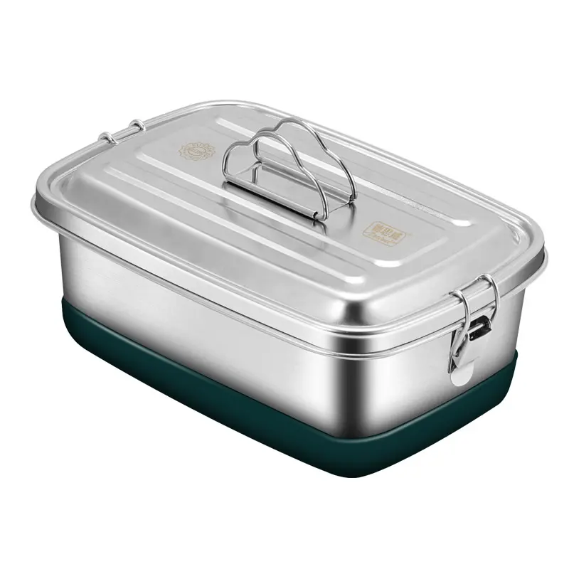 3 Compartment LeakProof Stainless Steel Bento Lunch Container 2 Layer Dishwasher Safe Metal Lunch Box for Kids Adult With Handle