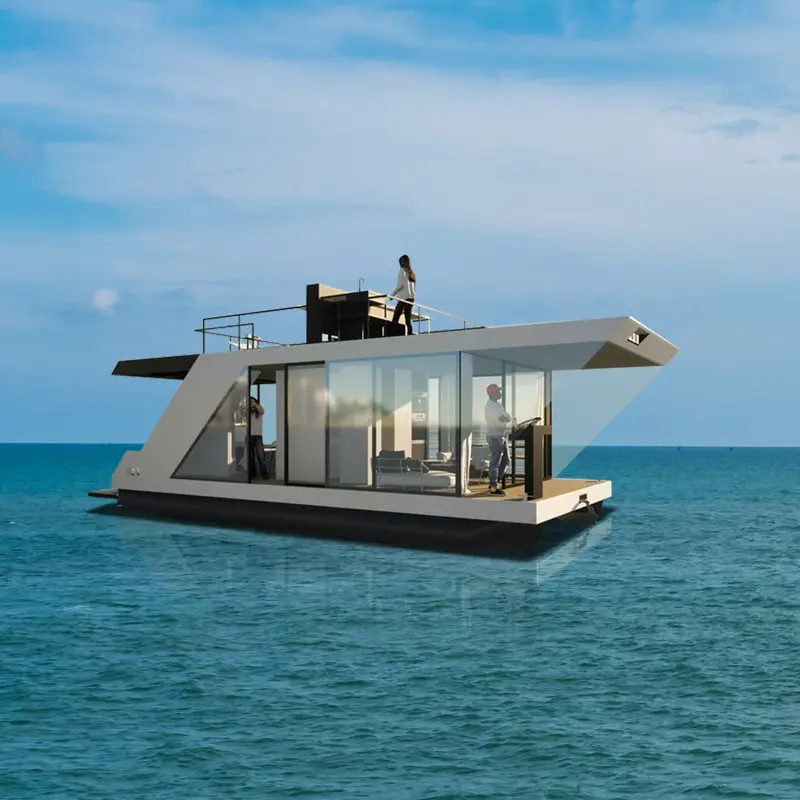 Oem Floating Cabin Pontoon House Boat for Sale Luxury Houseboat Made in China OUTBOARD Aluminum,tempered Glass Blue Dolphin