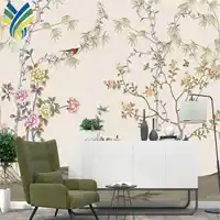 YKML 152 Lukisan Dinding Kustom 3D Burung Emas dan Mural Bunga Wallpaper