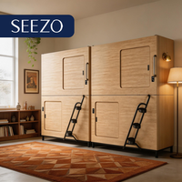 Capsule de couchage de luxe en bois de chêne avec armoire miroir, pour hôtel, camping et projets OEM, avec circulation d'air