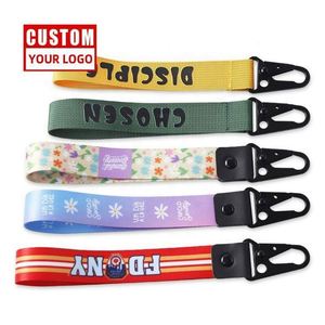 Customized Polyester Printed Short Carabiner Keychain Premium Wrist Lanyard Strap - Product Image 2