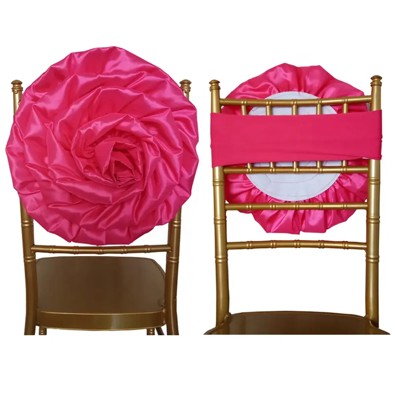 Beliebte Stretch Floral Chivari Stuhl Band mit handgemachten Rose Blume für Braut party