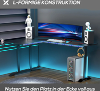 Meubles de bureau modernes sur mesure en forme de L, table de jeu ergonomique en métal noir, bureaux de jeu pour ordinateur avec étagère réglable