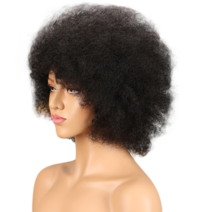 Pelucas de cabello humano Afro para <span class=keywords><strong>mujer</strong></span>, pelucas de cabello humano rizado Afro rizado de color marrón Rubio de 14 pulgadas, pelucas de cabello brasileño Remy 100% - Product Image 4