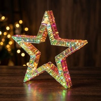 Ornement étoilé LED, étoile lumineuse à cadre métallique irisé, éclat prismatique aux couleurs arc-en-ciel pour les fêtes de Noël