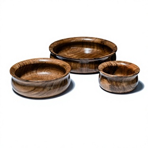 European Style Polished Acacia Wood Kitchen <b>Bowls</b> Set Multifunctional Vintage Design Handmade Eco-Friendly BS Party - Product Image 4
