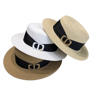 Chapeaux <span class=keywords><strong>en</strong></span> papier <span class=keywords><strong>en</strong></span> gros pour femmes et hommes, style cowboy, panama, bob, casquettes de soleil de plage, visières, avec logo personnalisé, pour l'été et l'extérieur, avec ruban et corde rayés - Product Image 1