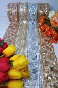 Custom Made Premium Handcrafted Sequin Embroidered Brocade <b>Fabric</b> Laces <b>100</b>% Cotton Machine Precision for Superior Texture - Product Image 5