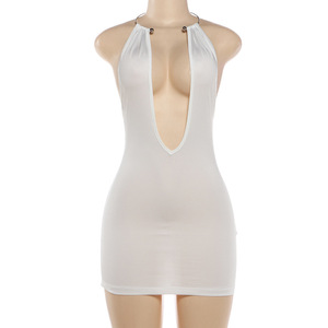 PEEQI K6D03543A Nuovo Abito Estivo Senza Maniche <span class=keywords><strong>Mini</strong></span> da Donna, Tinta Unita, Scollo a V Profondo, Sexy, Senza Schienale, Vestito Aderente Avvolgente - Product Image 5