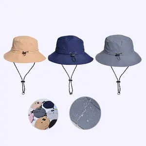 Custom Logo Quick Dry Solid Color Wide Brim Basin Hat With Rope