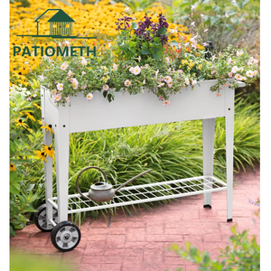 <span class=keywords><strong>Jardinière</strong></span> <span class=keywords><strong>sur</strong></span>élevée en métal à montage facile <span class=keywords><strong>sur</strong></span> <span class=keywords><strong>roulettes</strong></span>, bac à plantes mobile pour légumes et fleurs, structure extérieure durable et étanche - Product Image 5