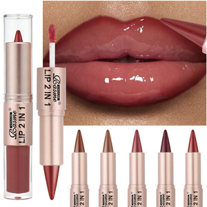 Vente en gros <span class=keywords><strong>de</strong></span> rouge à lèvres double embout 2 en 1, stylo gloss à lèvres longue tenue, imperméable, anti-transfert, personnalisable, maquillage pour les lèvres pour femmes - Product Image 1