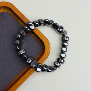 Gelang elastis batu empedu hitam trendi pria, gelang lingkaran tunggal Yoga partisi bermanik-manik 8mm untuk pesta - Product Image 5