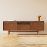 Meuble TV couleur noyer avec pieds de support Table basse en bois massif moderne combinaison sol plafond salon ménage