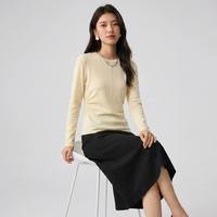 Pull en laine mélangée respirant pour femme, col rond, manches longues, couleur unie, tricoté, idéal pour l'été