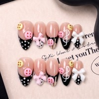 Ongles à presser en acrylique PMMA faits main, courbe amande moyenne, style French, manucure en 3 minutes, couvrance totale, amovibles, sans UV, sans ponçage