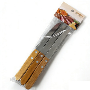Juego de 6 piezas de cuchillo, tenedor y cuchara de acero inoxidable para comida occidental, con mango de madera, estilo retro, pulido a espejo, para carne. - Product Image 3