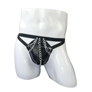 Men's Sexy Thin Low-Rise Faux Leather <b>Boxer</b> Briefs <b>Black</b> One Size Open Crotch Special Occasion Underwear - Product Image 4