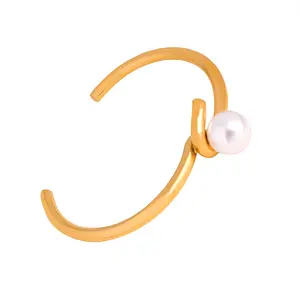 Personality Simple Smooth Plain Circle Line Winding Inlaid Fresh Water Pearl Titanium Steel Gold-plated Opening Bracelet