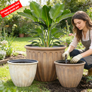 Pot de fleurs vintage sur pied, style nordique minimaliste, grand diamètre, pour plantes vertes, idéal salon, balcon, centre commercial - Varna - Product Image 1