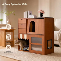 Meuble pour chat en bois vintage avec bac à litière intégré, station d'alimentation et tiroirs de rangement, pour intérieur, fabricant OEM/ODM, vente en gros