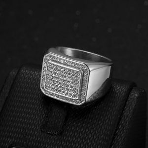Bague carrée pour homme en micro-pavé de diamants, or et argent, bijoux géométriques tendance, cadeau - Product Image 3