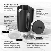 Cafetière à piston en verre côtelé 350ml 600ml 1000ml en borosilicate pour infusion à froid avec filtre 3 niveaux et logo personnalisé