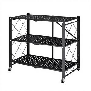 Estantería Metálica Plegable de Tres Niveles, Unidad de Almacenamiento, Acero al Carbono Negro/Blanco - Product Image 1