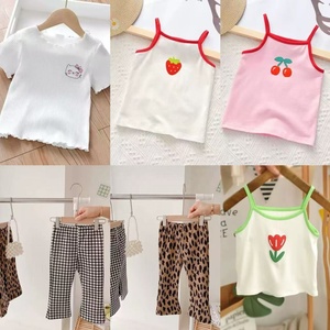 新款批发儿童女童服装套装夏季男童服装短袖t恤长裤连衣裙2pcs儿童服装套装 - Product Image 1