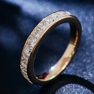 3*3mm Princess Cut Diamond VVS Moissanite fedi nuziali mezza eternità Band Match con impostazione del canale dell'anello di fidanzamento