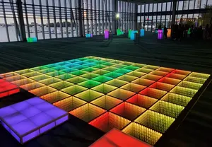3D interativo LED para pista de dança de casamento, luz portátil, espelho infinito, controle remoto sem fio, azulejo para eventos