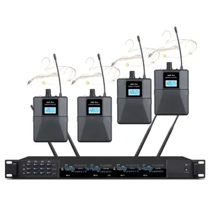 2.4ghz Sistema de microfone profissional de lapela sans fil quad uhf a 4 canaux com receptor stationnaire wireless