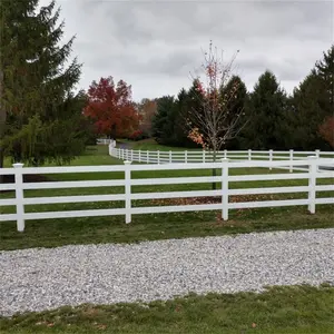 سياج مزرعة حصاني من كلوريد البولي فينيل، ذو أربعة قضبان تُركب بسهولة، أبيض اللون