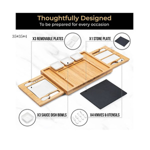 Bamboo Cheese Board <b>Set</b> With Drawers 39x33x5cm Multifunctional Cutting Board For Party Serving - Product Image 2