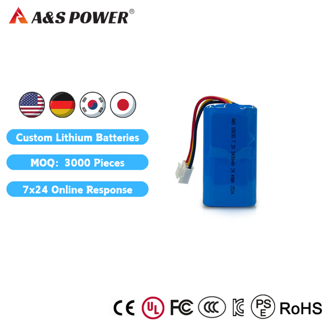 Battery Supplier AS 18650 7.2V 3400mAh Lithium Ion Battery for Medical Devices