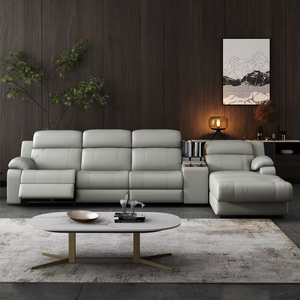 Set Divano Reclinabile Elettrico a L in Pelle Grigia, Divano Moderno Salvaspazio per <span class=keywords><strong>Soggiorno</strong></span>, Vendita all'Ingrosso Diretta dalla Fabbrica - Product Image 3