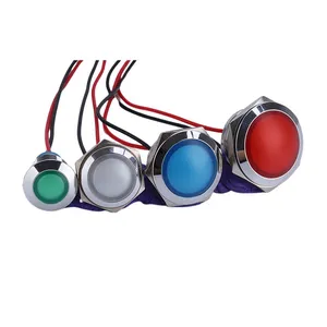 ABILKEEN 22mm Cabeça de esfera redonda de metal indicador industrial Luz cromada Carcaça com cabo de 2 fios longo 150mm