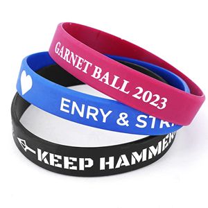 개인화 된 얇은 방수 친환경 부드러운 실리콘 여러 가지 빛깔의 농구 이벤트 체육관 화면 인쇄 사용자 정의 팔찌 - Product Image 6