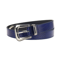 Ceinture en cuir PU gaufré crocodile bleu pour femme, avec boucle argentée sculptée, style mode, pour fournisseurs B2B